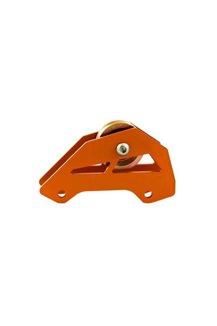 orange stabilizer accessory for the zipSTOP Brake Trolley that adds an additional zip line trolley wheel