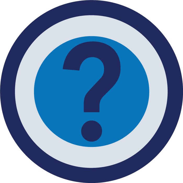 >Head Rush FAQs icon of a dark blue question mark in a lighter blue circle
